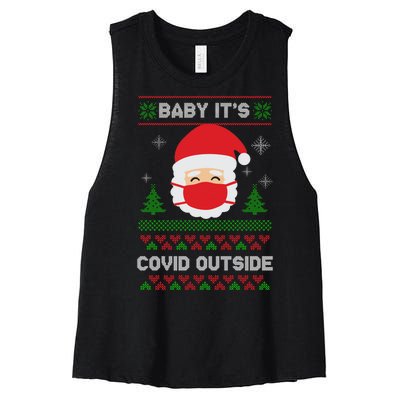 Baby It's COVID Outside Ugly Christmas Sweater Women's Racerback Cropped Tank