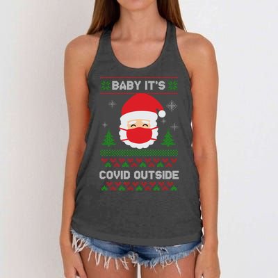 Baby It's COVID Outside Ugly Christmas Sweater Women's Knotted Racerback Tank