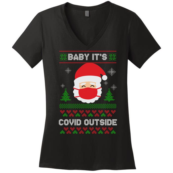 Baby It's COVID Outside Ugly Christmas Sweater Women's V-Neck T-Shirt