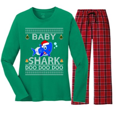 Baby Shark Doo Doo Cute Ugly Christmas Women's Long Sleeve Flannel Pajama Set 