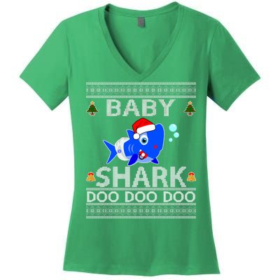 Baby Shark Doo Doo Cute Ugly Christmas Women's V-Neck T-Shirt