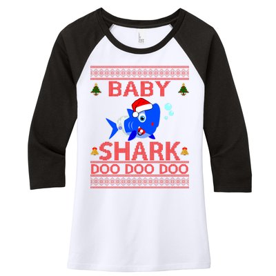 Baby Shark Doo Doo Cute Ugly Christmas Women's Tri-Blend 3/4-Sleeve Raglan Shirt