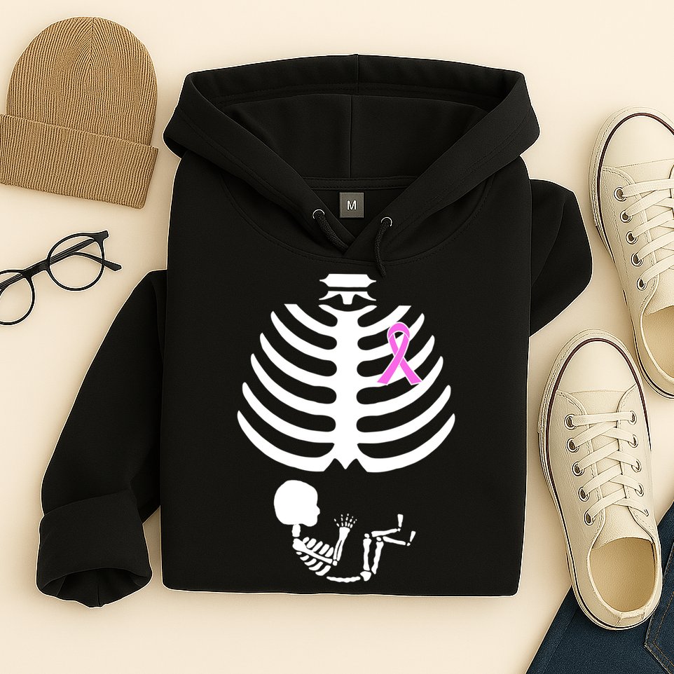 Baby Skeleton Breast Cancer Ribbon Hoodie