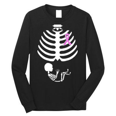Baby Skeleton Breast Cancer Ribbon Long Sleeve Shirt