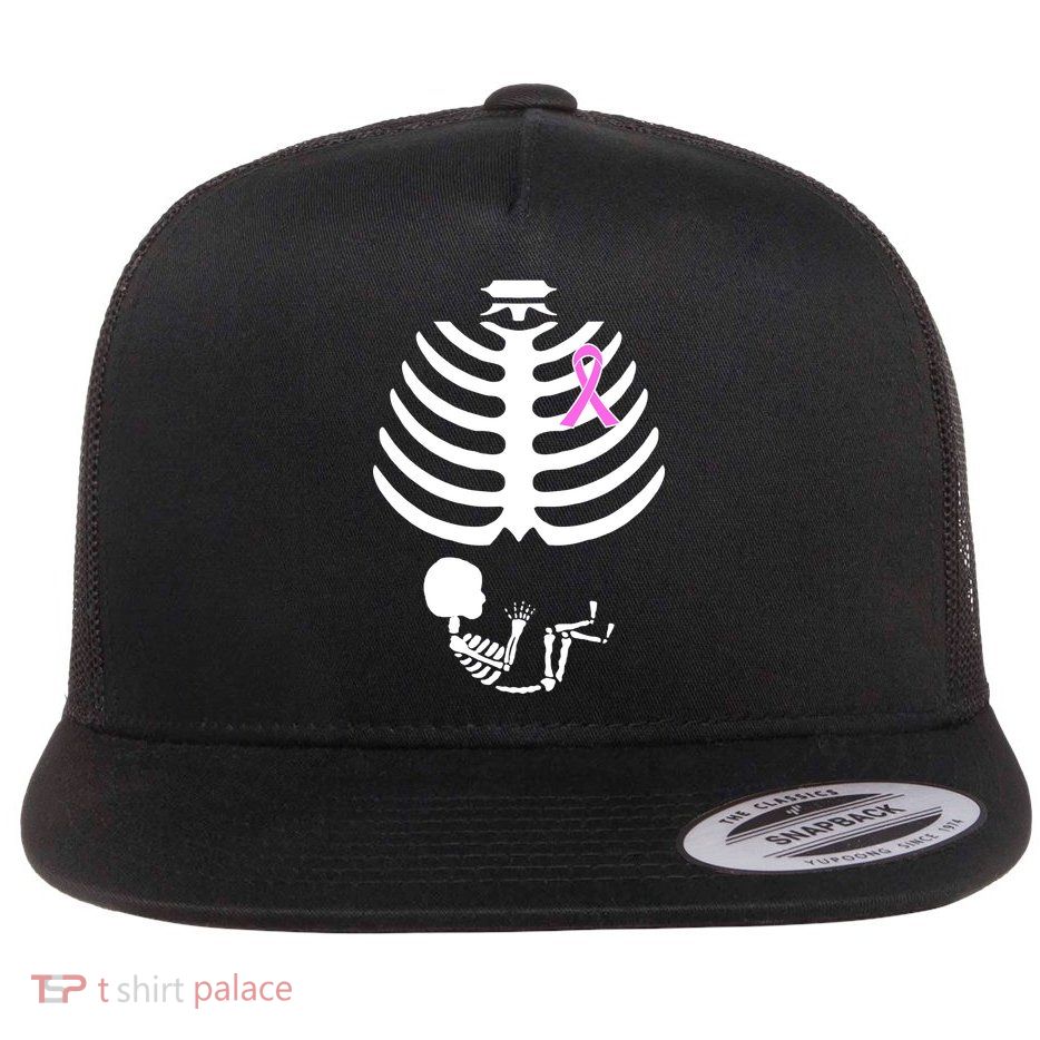Baby Skeleton Breast Cancer Ribbon Flat Bill Trucker Hat