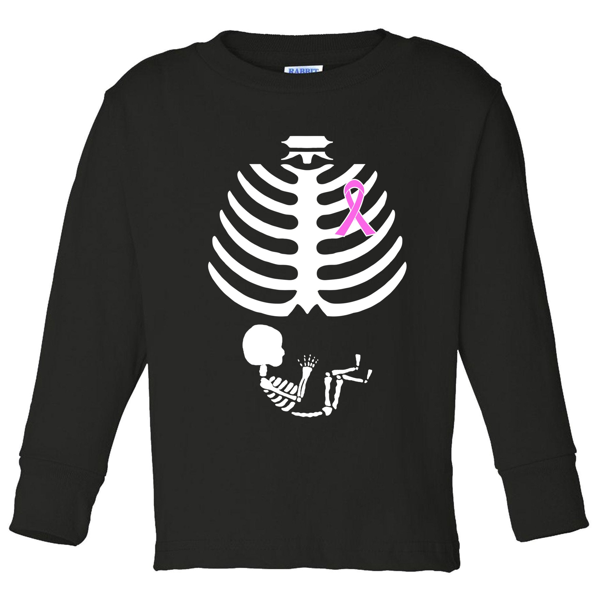 Baby Skeleton Breast Cancer Ribbon Toddler Long Sleeve Shirt