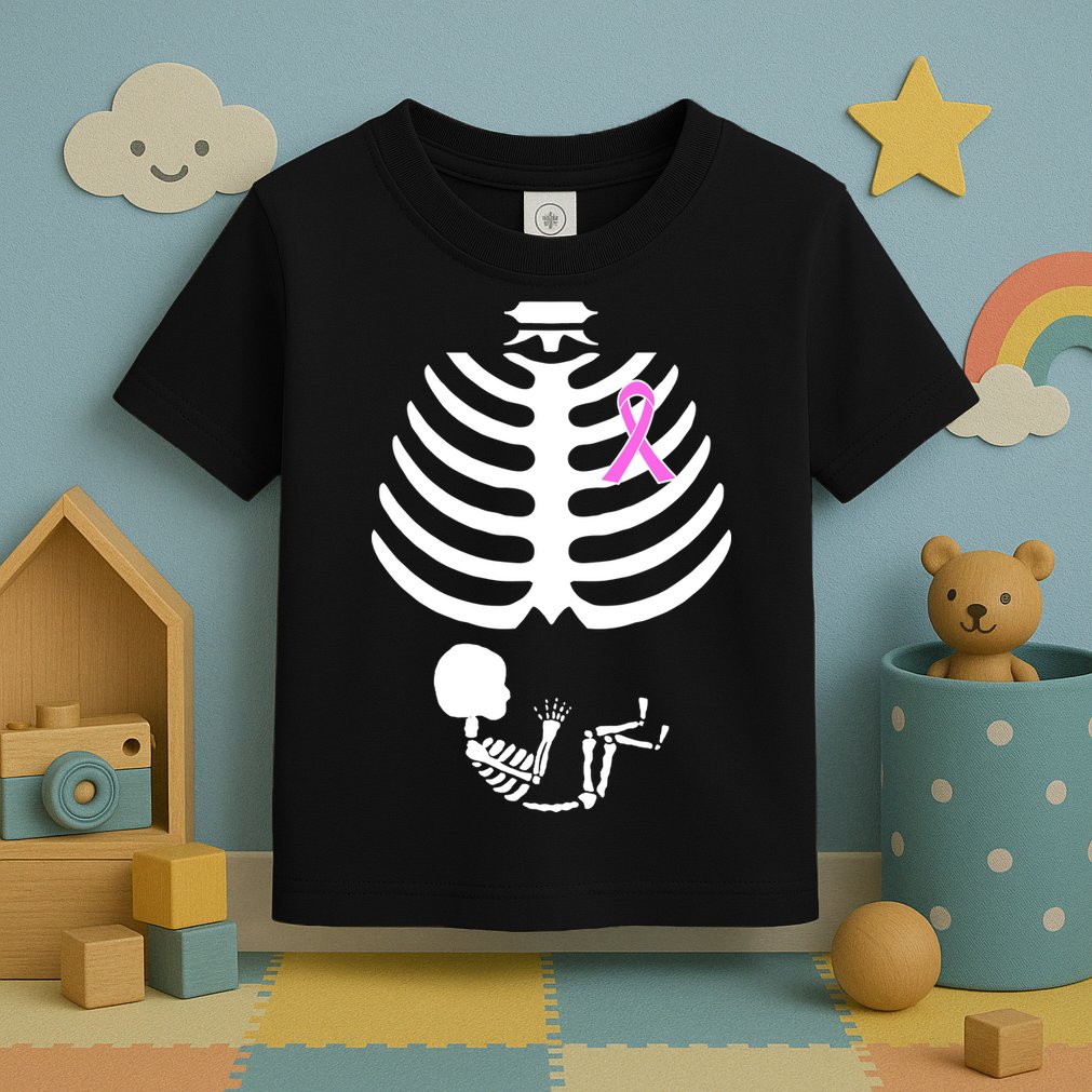 Baby Skeleton Breast Cancer Ribbon Toddler T-Shirt