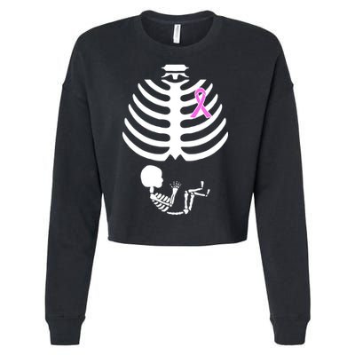 Baby Skeleton Breast Cancer Ribbon Cropped Pullover Crew