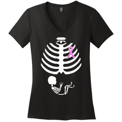 Baby Skeleton Breast Cancer Ribbon Women's V-Neck T-Shirt