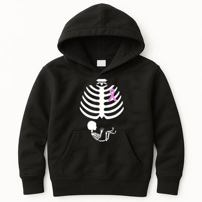 Baby Skeleton Breast Cancer Ribbon Kids Hoodie