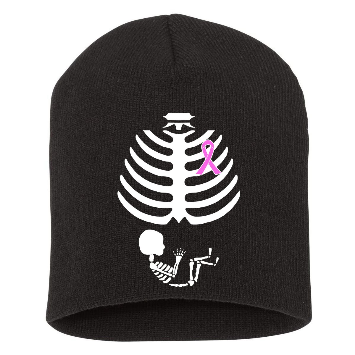Baby Skeleton Breast Cancer Ribbon Short Acrylic Beanie