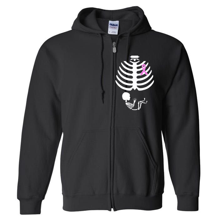 Baby Skeleton Breast Cancer Ribbon Full Zip Hoodie