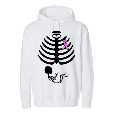 Baby Skeleton Breast Cancer Ribbon Garment-Dyed Fleece Hoodie