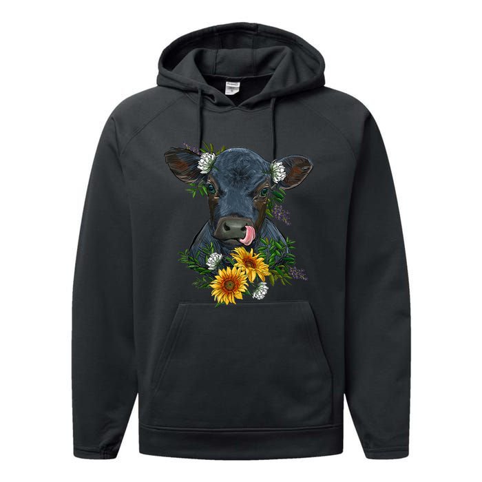 Black Angus Calf Cow Farm Animals Farmer Cow Farming Performance Fleece Hoodie