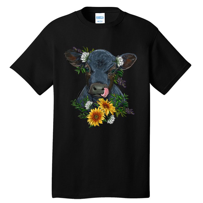 Black Angus Calf Cow Farm Animals Farmer Cow Farming Tall T-Shirt