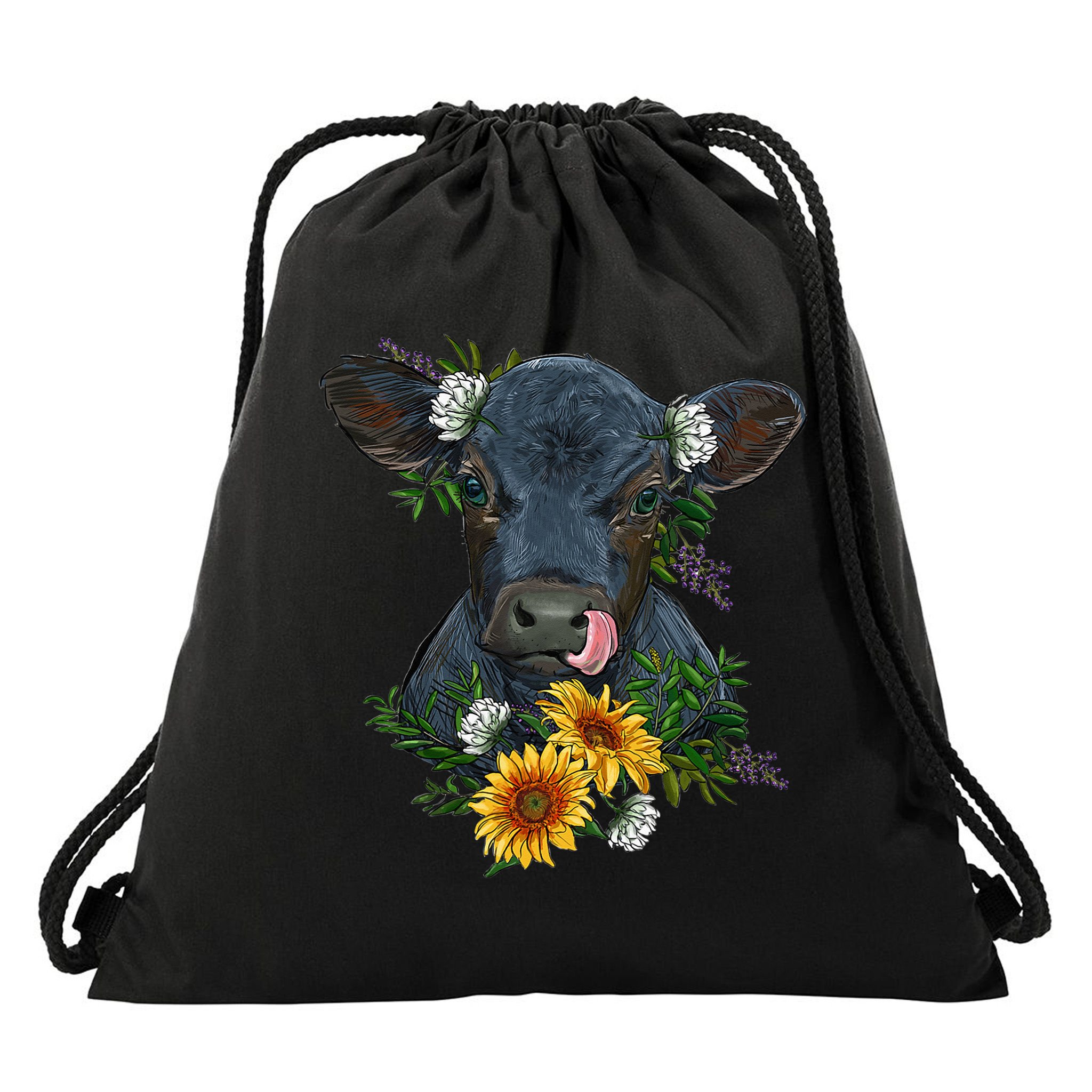 Black Angus Calf Cow Farm Animals Farmer Cow Farming Drawstring Bag