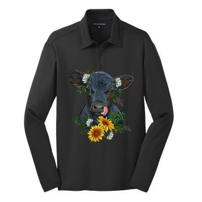 Black Angus Calf Cow Farm Animals Farmer Cow Farming Silk Touch Performance Long Sleeve Polo