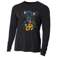 Black Angus Calf Cow Farm Animals Farmer Cow Farming Cooling Performance Long Sleeve Crew