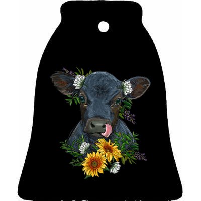 Black Angus Calf Cow Farm Animals Farmer Cow Farming Ceramic Bell Ornament