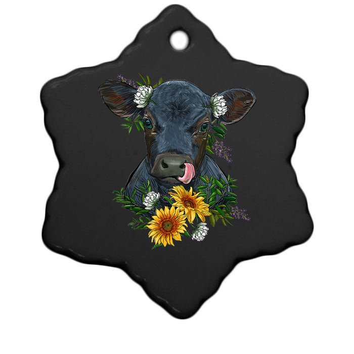 Black Angus Calf Cow Farm Animals Farmer Cow Farming Ceramic Star Ornament