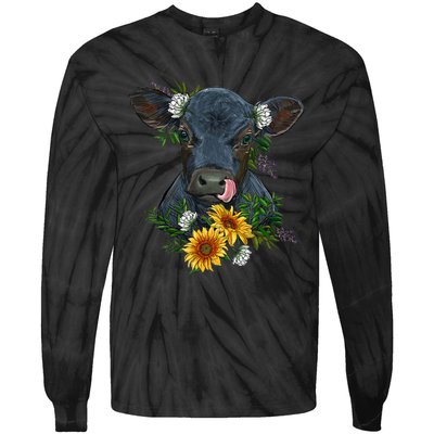 Black Angus Calf Cow Farm Animals Farmer Cow Farming Tie-Dye Long Sleeve Shirt