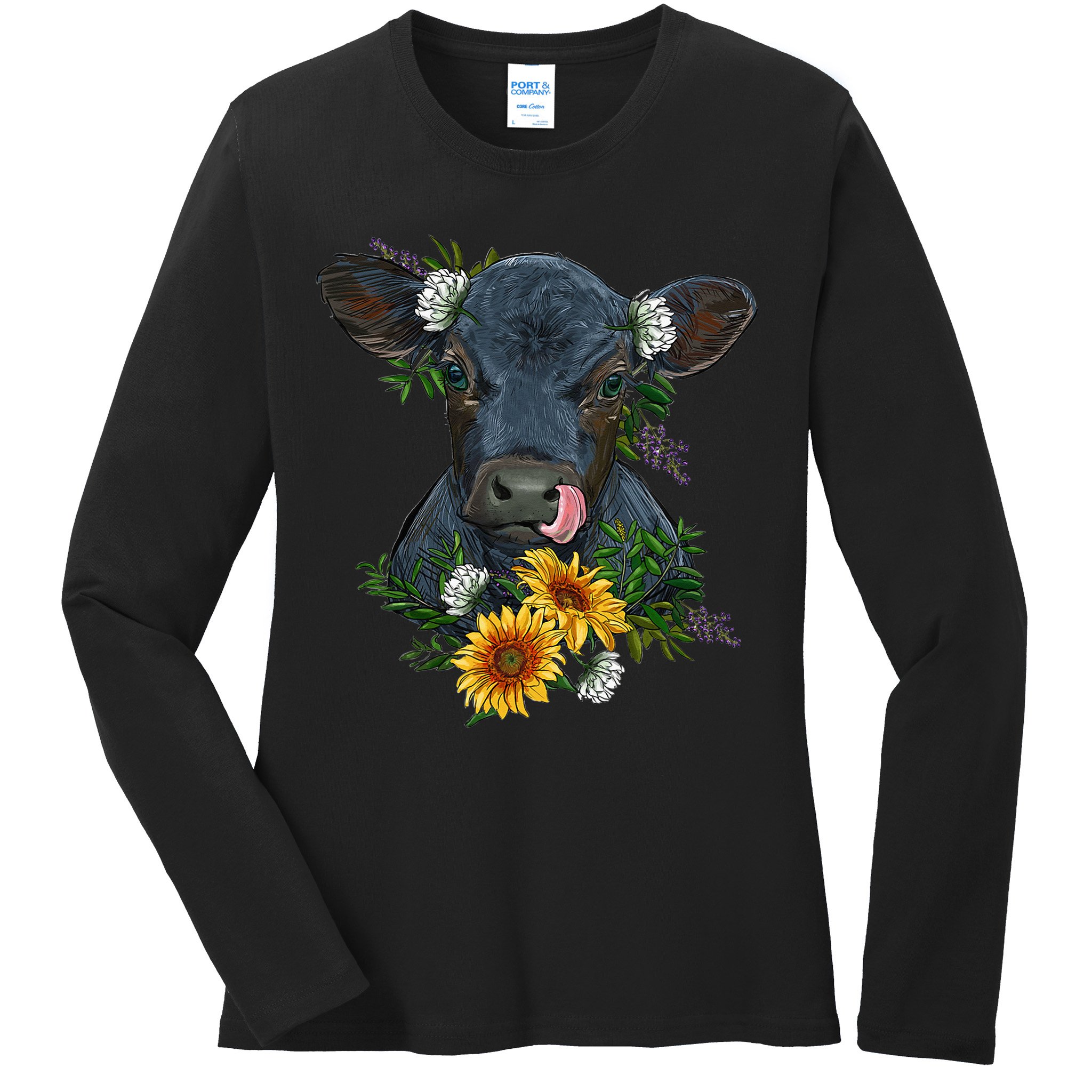 Black Angus Calf Cow Farm Animals Farmer Cow Farming Ladies Long Sleeve Shirt