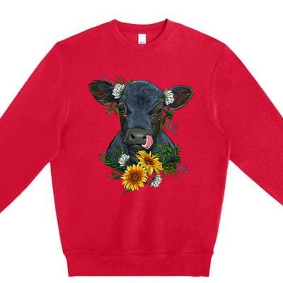 Black Angus Calf Cow Farm Animals Farmer Cow Farming Premium Crewneck Sweatshirt