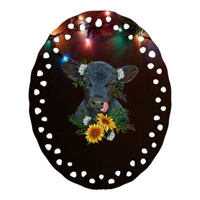 Black Angus Calf Cow Farm Animals Farmer Cow Farming Ceramic Oval Ornament