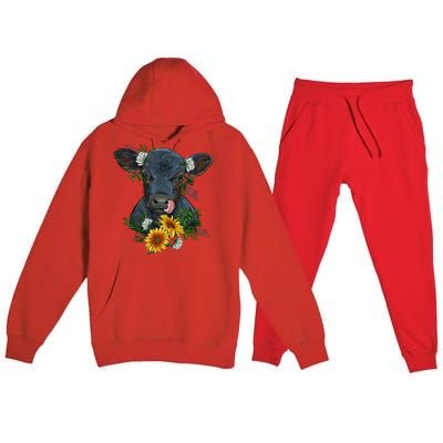 Black Angus Calf Cow Farm Animals Farmer Cow Farming Premium Hooded Sweatsuit Set