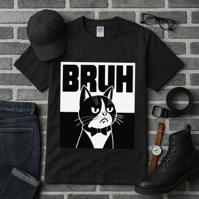 Bruh Angry Cat Funny Antisocial Hillarious Message Sarcasm Tall T-Shirt