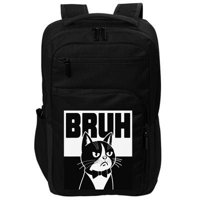 Bruh Angry Cat Funny Antisocial Hillarious Message Sarcasm Impact Tech Backpack