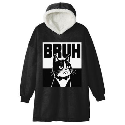 Bruh Angry Cat Funny Antisocial Hillarious Message Sarcasm Hooded Wearable Blanket