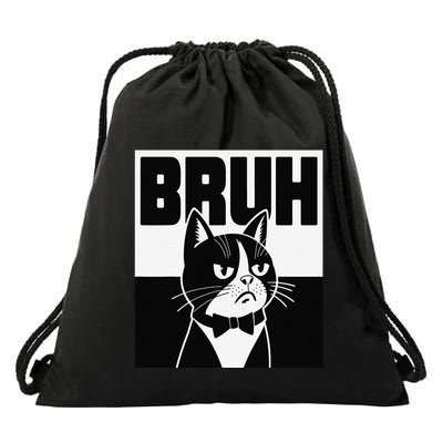 Bruh Angry Cat Funny Antisocial Hillarious Message Sarcasm Drawstring Bag