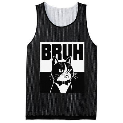Bruh Angry Cat Funny Antisocial Hillarious Message Sarcasm Mesh Reversible Basketball Jersey Tank