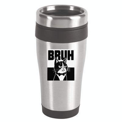 Bruh Angry Cat Funny Antisocial Hillarious Message Sarcasm 16oz Travel Tumbler