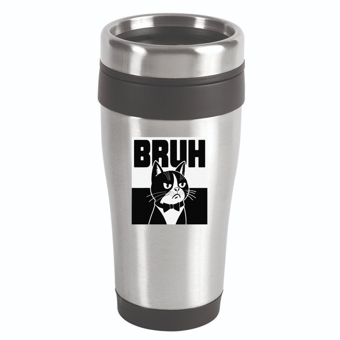 Bruh Angry Cat Funny Antisocial Hillarious Message Sarcasm 16oz Travel Tumbler