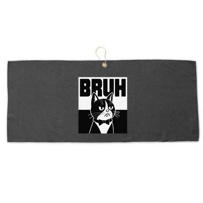 Bruh Angry Cat Funny Antisocial Hillarious Message Sarcasm Large Microfiber Waffle Golf Towel
