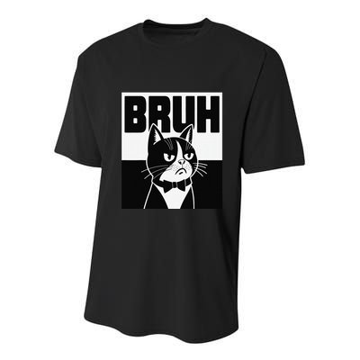 Bruh Angry Cat Funny Antisocial Hillarious Message Sarcasm Youth Performance Sprint T-Shirt