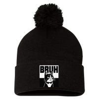 Bruh Angry Cat Funny Antisocial Hillarious Message Sarcasm Pom Pom 12in Knit Beanie