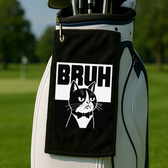 Bruh Angry Cat Funny Antisocial Hillarious Message Sarcasm Golf Towel