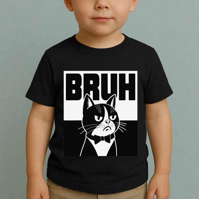 Bruh Angry Cat Funny Antisocial Hillarious Message Sarcasm Toddler T-Shirt