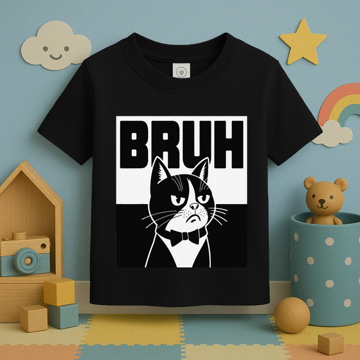 Bruh Angry Cat Funny Antisocial Hillarious Message Sarcasm Toddler T-Shirt