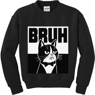 Bruh Angry Cat Funny Antisocial Hillarious Message Sarcasm Kids Sweatshirt
