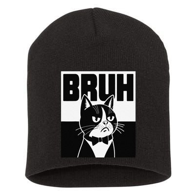Bruh Angry Cat Funny Antisocial Hillarious Message Sarcasm Short Acrylic Beanie