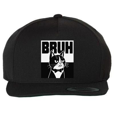Bruh Angry Cat Funny Antisocial Hillarious Message Sarcasm Wool Snapback Cap