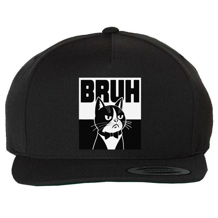 Bruh Angry Cat Funny Antisocial Hillarious Message Sarcasm Wool Snapback Cap