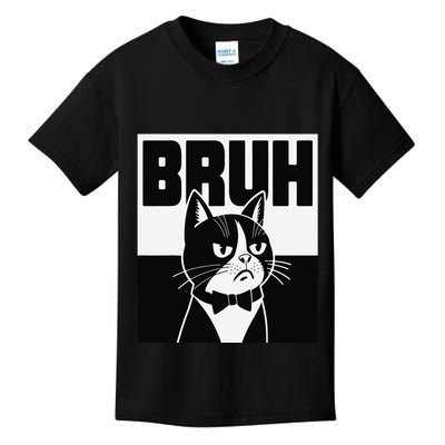 Bruh Angry Cat Funny Antisocial Hillarious Message Sarcasm Kids T-Shirt