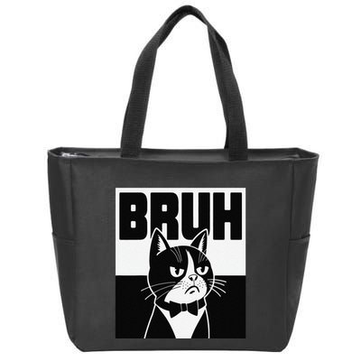 Bruh Angry Cat Funny Antisocial Hillarious Message Sarcasm Zip Tote Bag