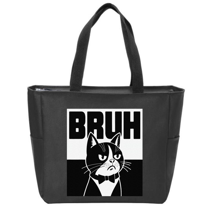 Bruh Angry Cat Funny Antisocial Hillarious Message Sarcasm Zip Tote Bag