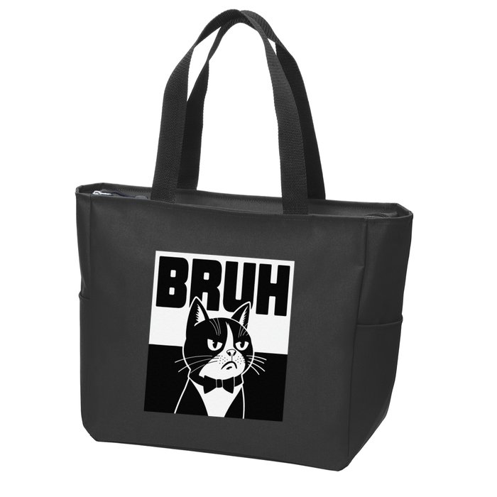 Bruh Angry Cat Funny Antisocial Hillarious Message Sarcasm Zip Tote Bag